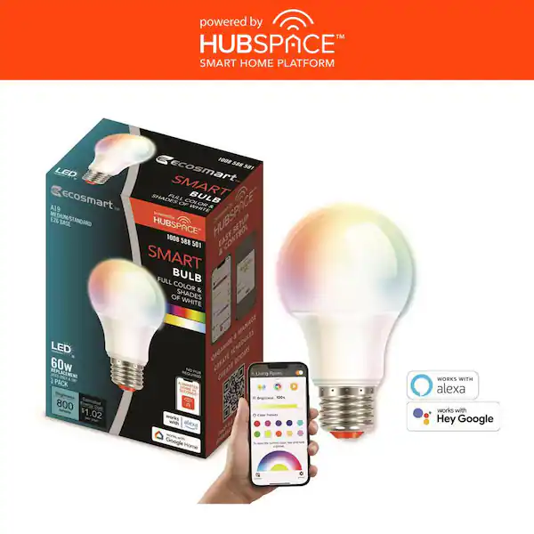 smart bulbs - EcoSmart 60-Watt Equivalent Smart A19 Color Changing CEC LED Light ...