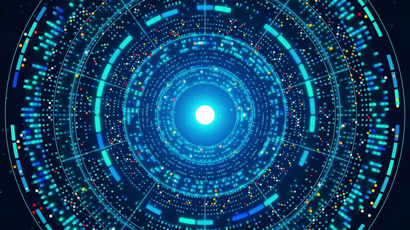 AI cybersecurity visualization - Cyber HUD animation loop with neon circles, data streams, and High ...