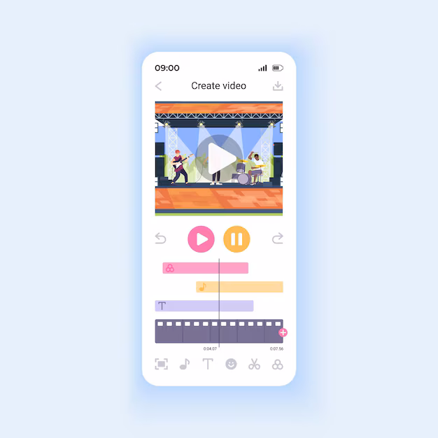 mobile phone text to video app interface - Editing video files for social media smartphone interface vector ...