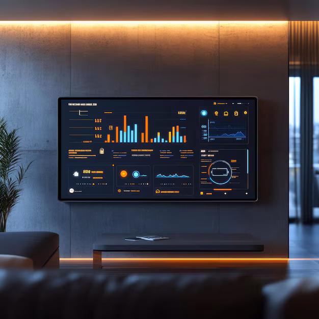 Futuristic smart home dashboard - Futuristic smart home dashboard with data visualizations on a ...