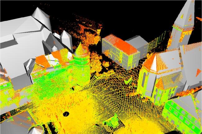LiDAR point cloud city - 3D point cloud from laser scanning aligned with virtual city model ...