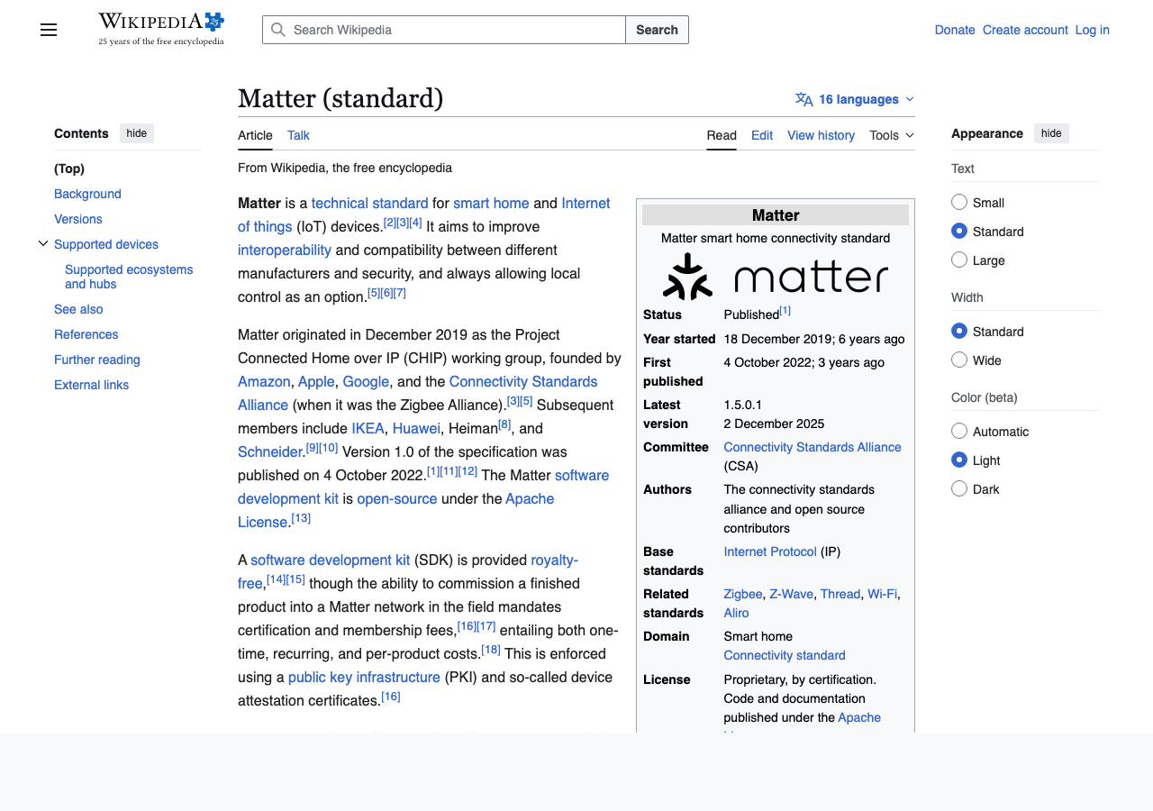 Wikipedia Matter standard article